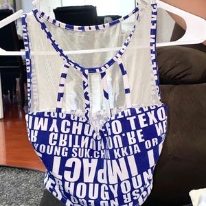 Blue and white printed Crop top